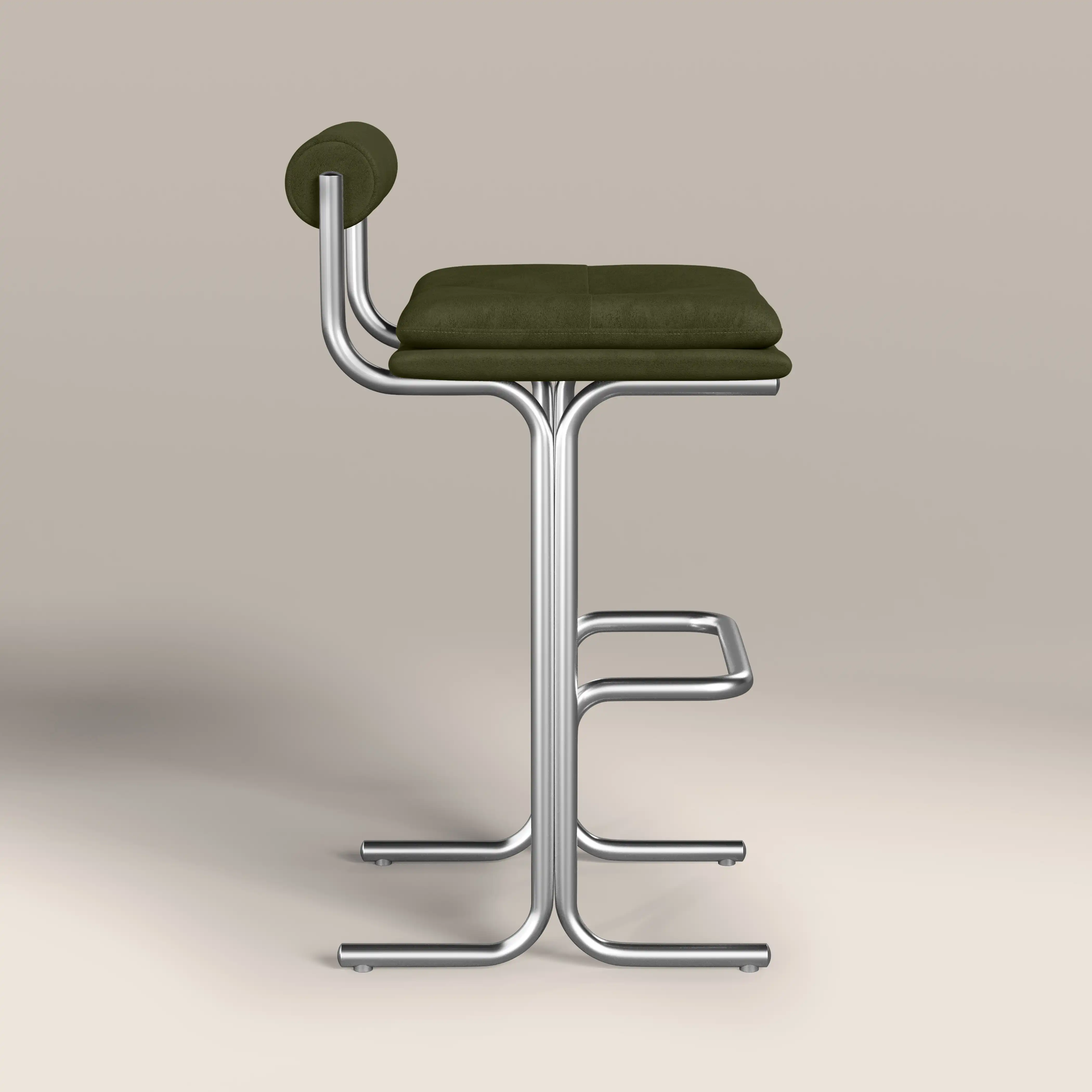 Wilbur Bar Stool | Olive Green Sustainable Velvet & Brushed Chrome - Image 4
