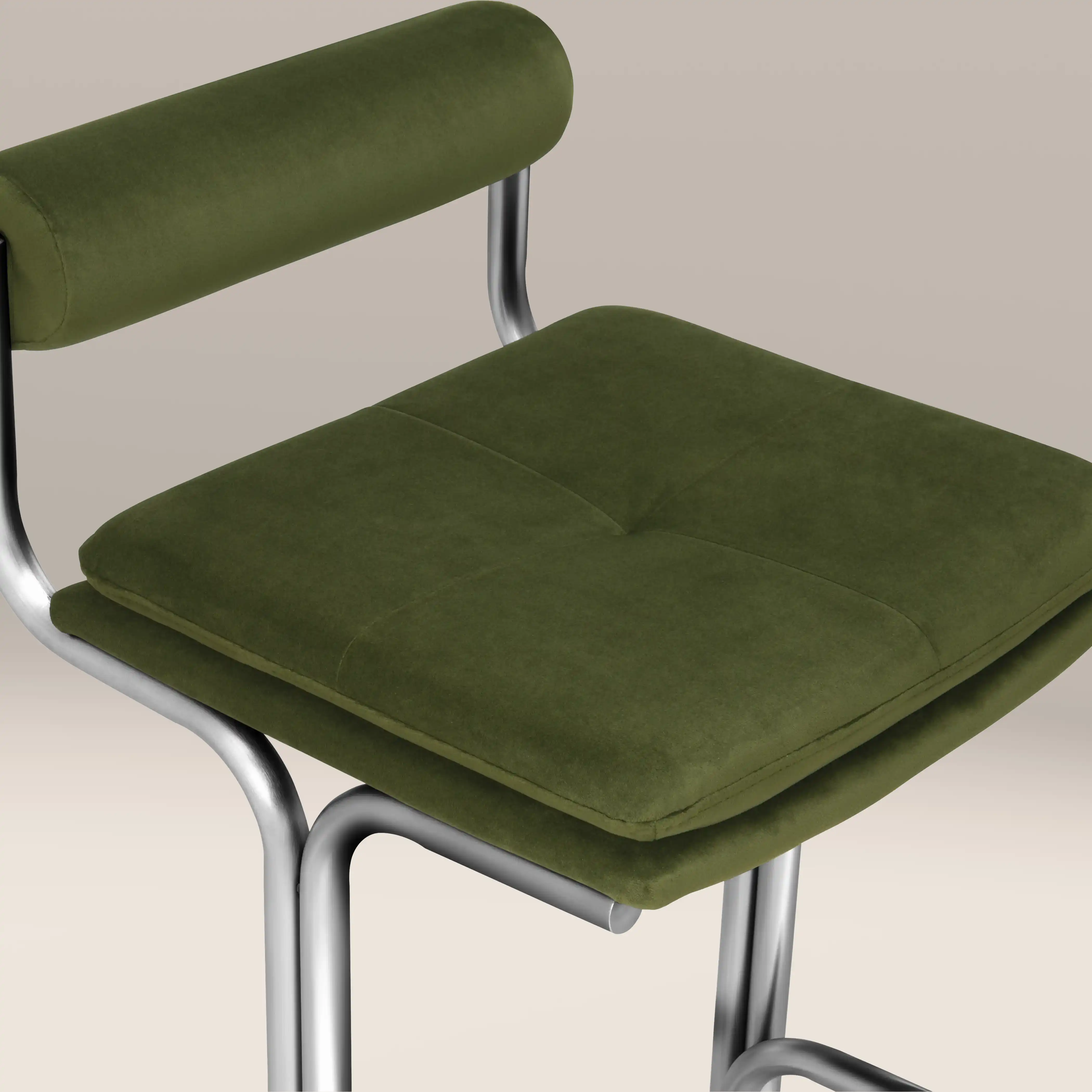 Wilbur Bar Stool | Olive Green Sustainable Velvet & Brushed Chrome - Image 7