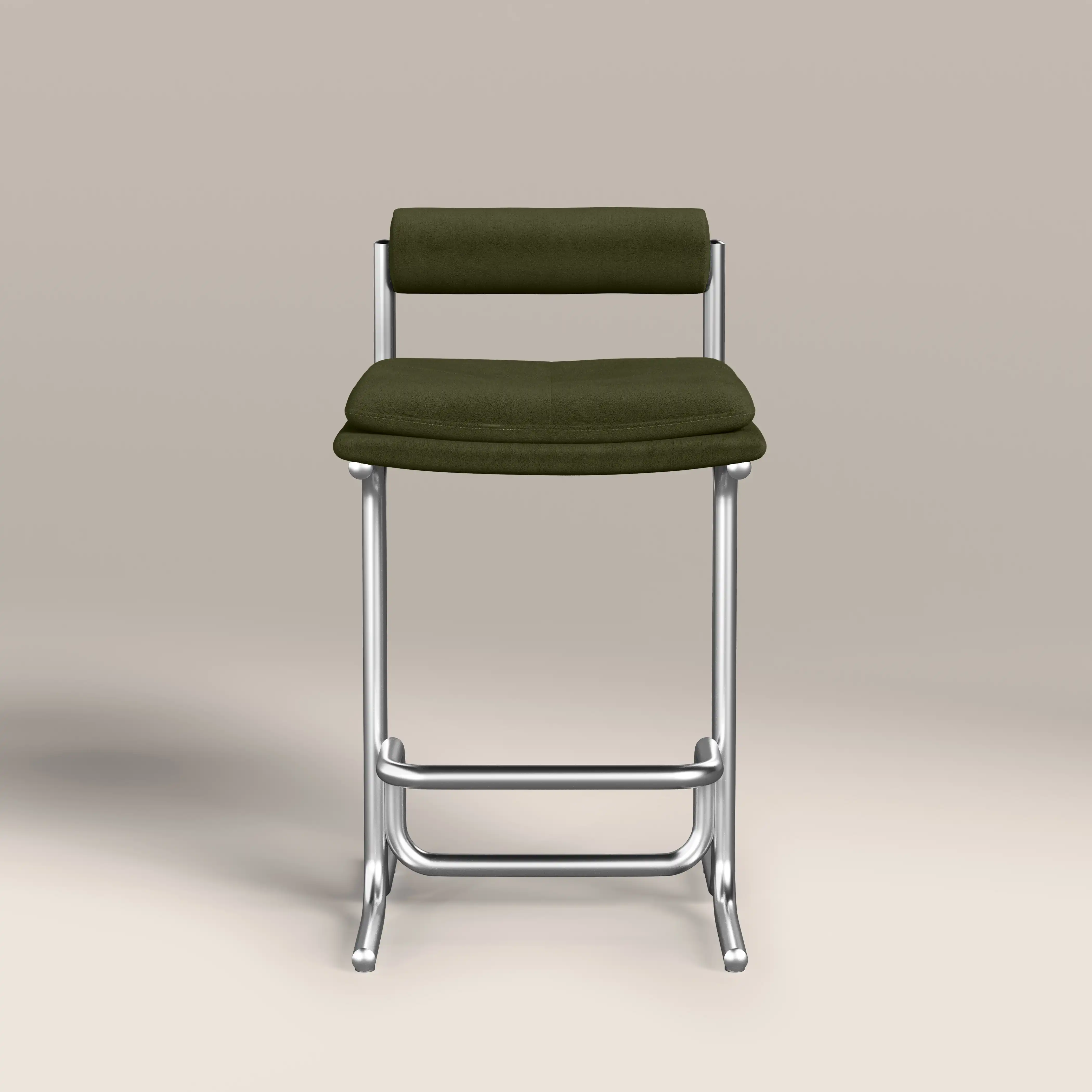Wilbur Kitchen Stool | Olive Green Sustainable Velvet & Brushed Chrome - Image 3