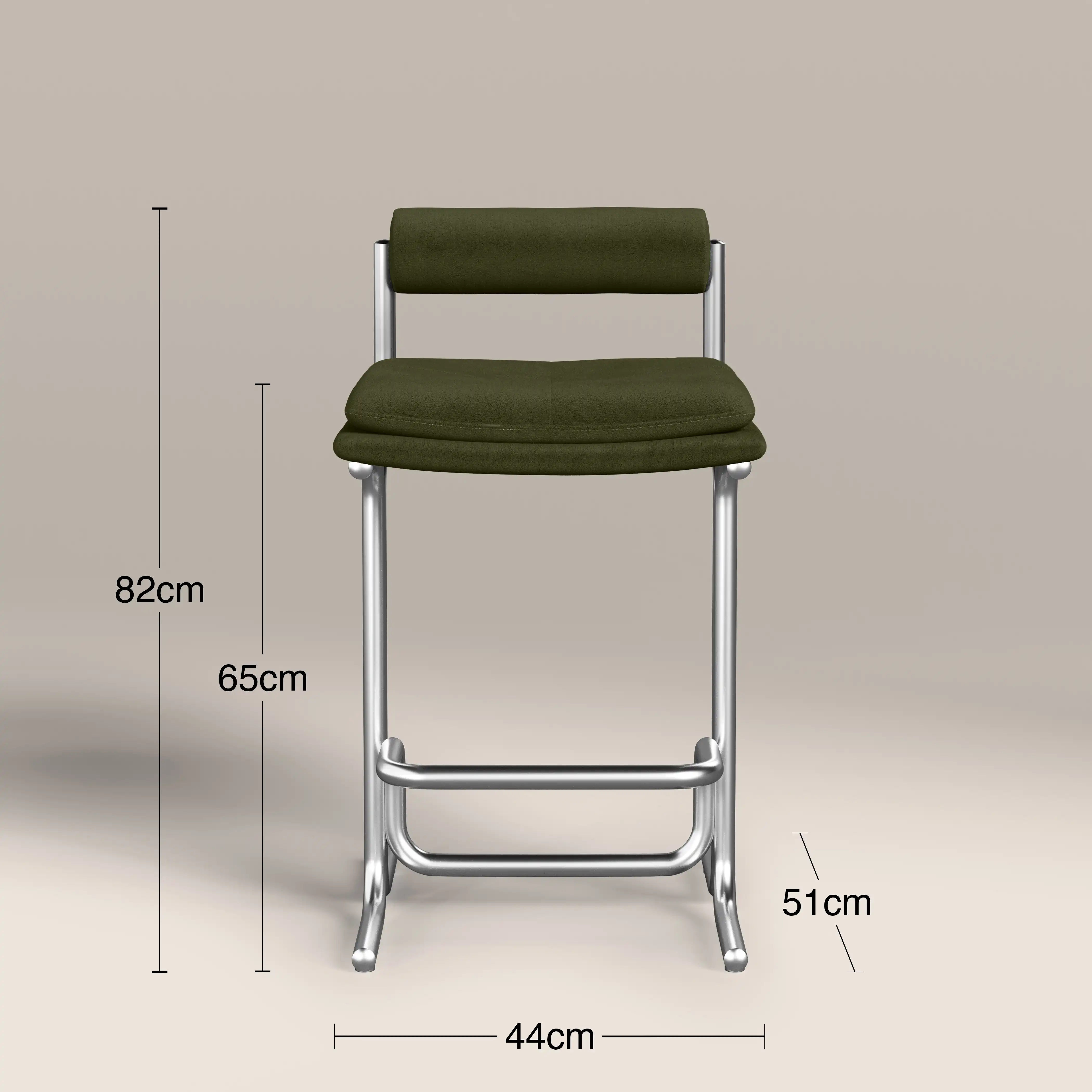 Wilbur Kitchen Stool | Olive Green Sustainable Velvet & Brushed Chrome - Image 8