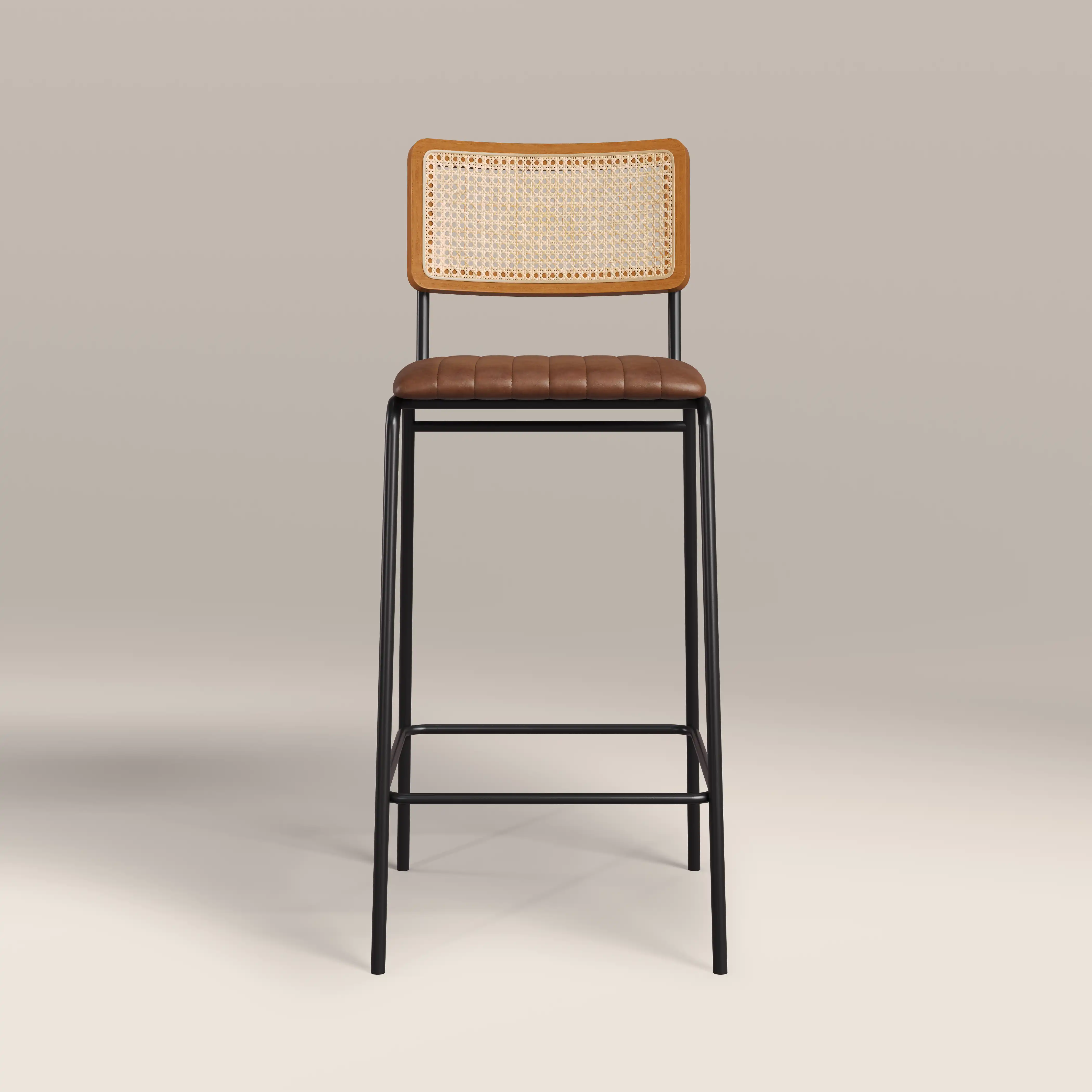 Willis Bar Stool | Vintage Tan Faux Leather & Black - Image 2