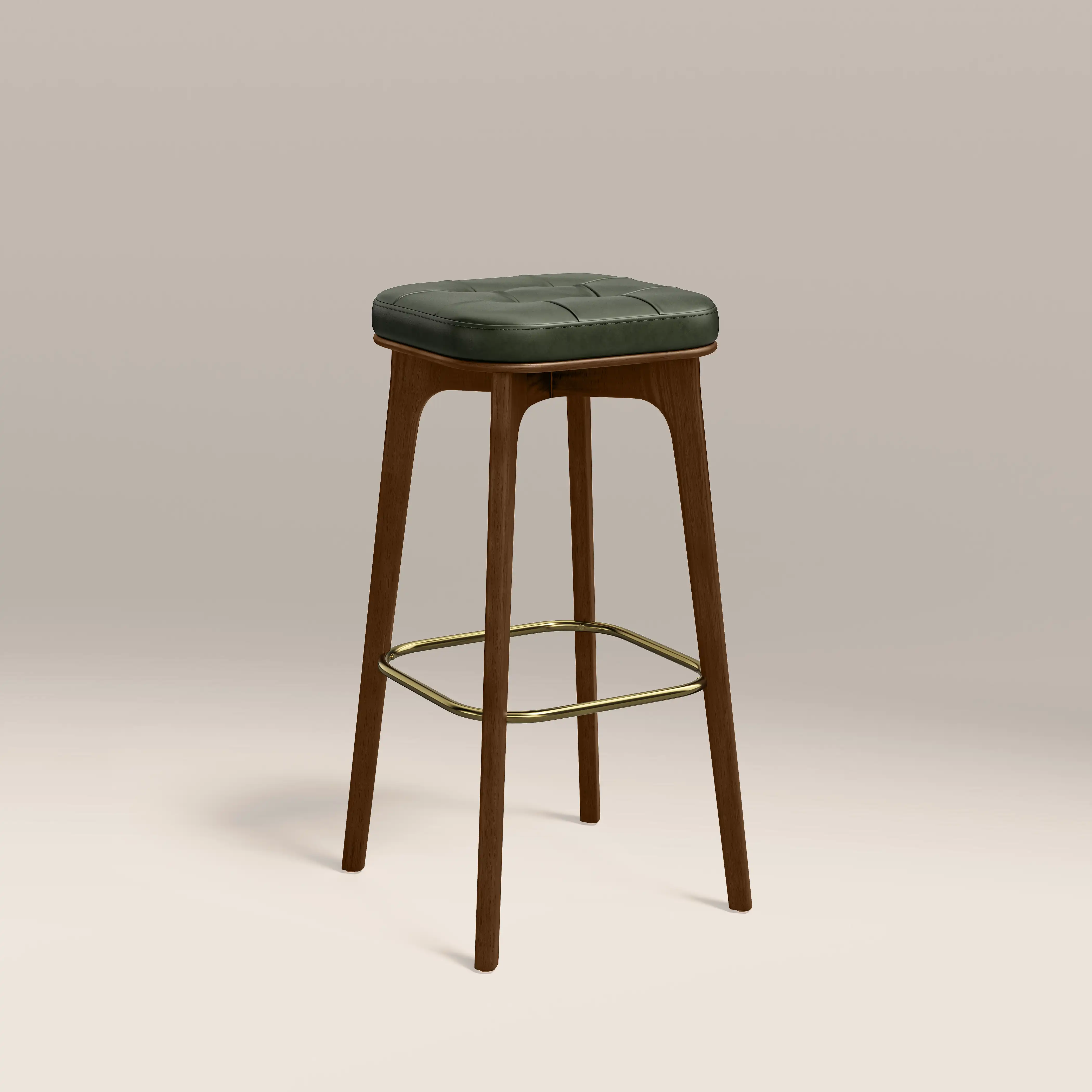 Winchester Bar Stool | Vintage Green Faux Leather & Walnut - Image 2