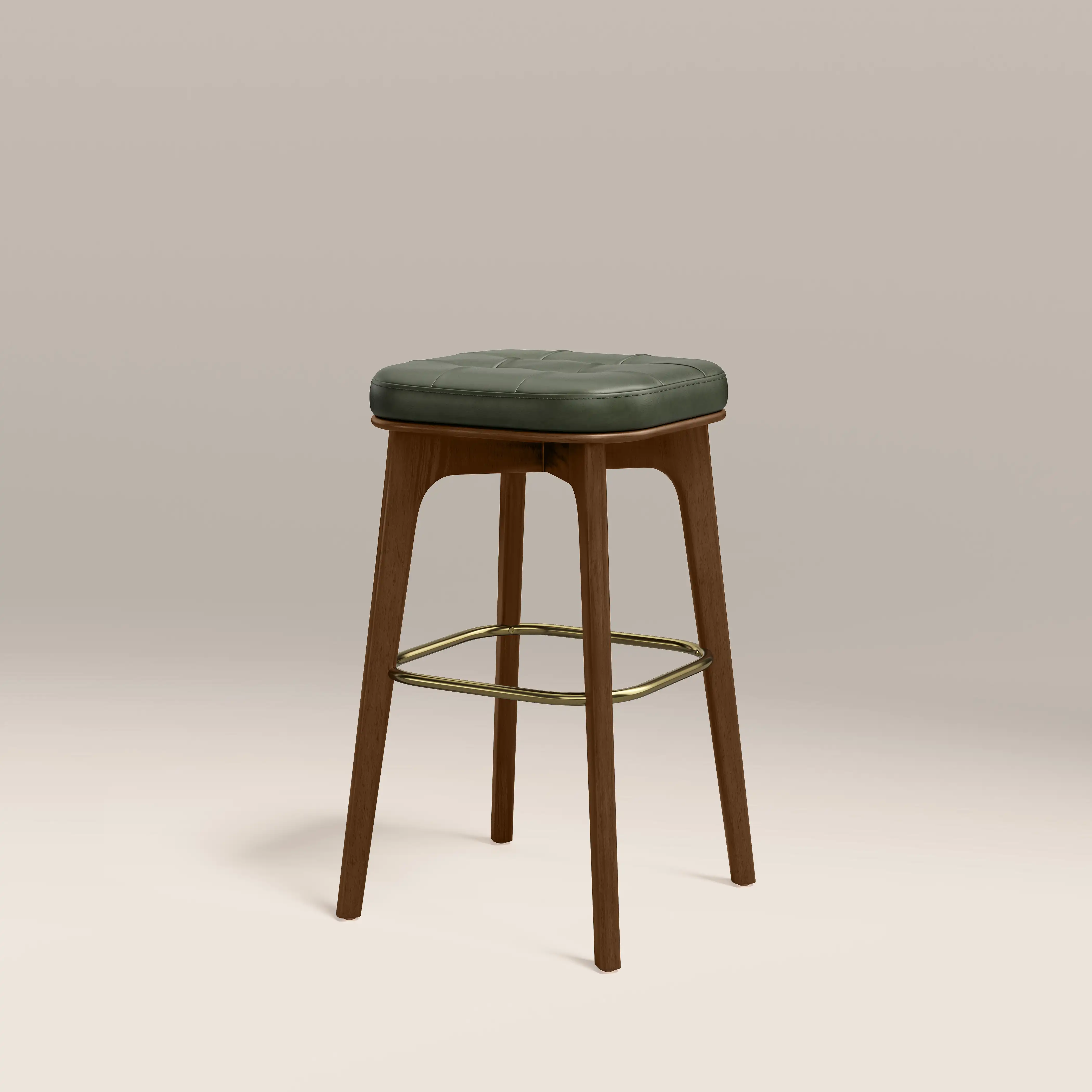 Winchester Kitchen Stool | Vintage Green Faux Leather & Walnut - Image 4