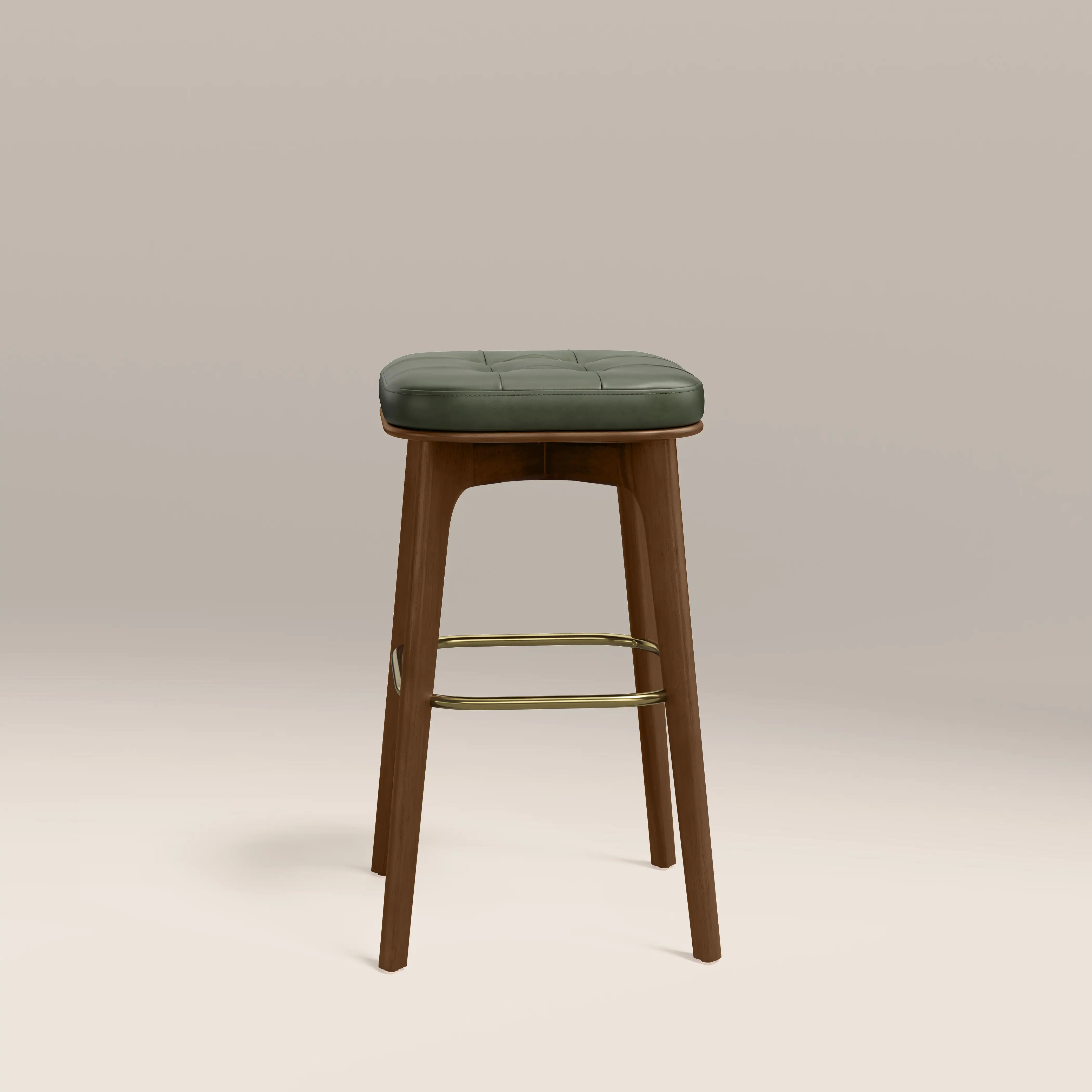 Winchester Kitchen Stool | Vintage Green Faux Leather & Walnut - Image 5