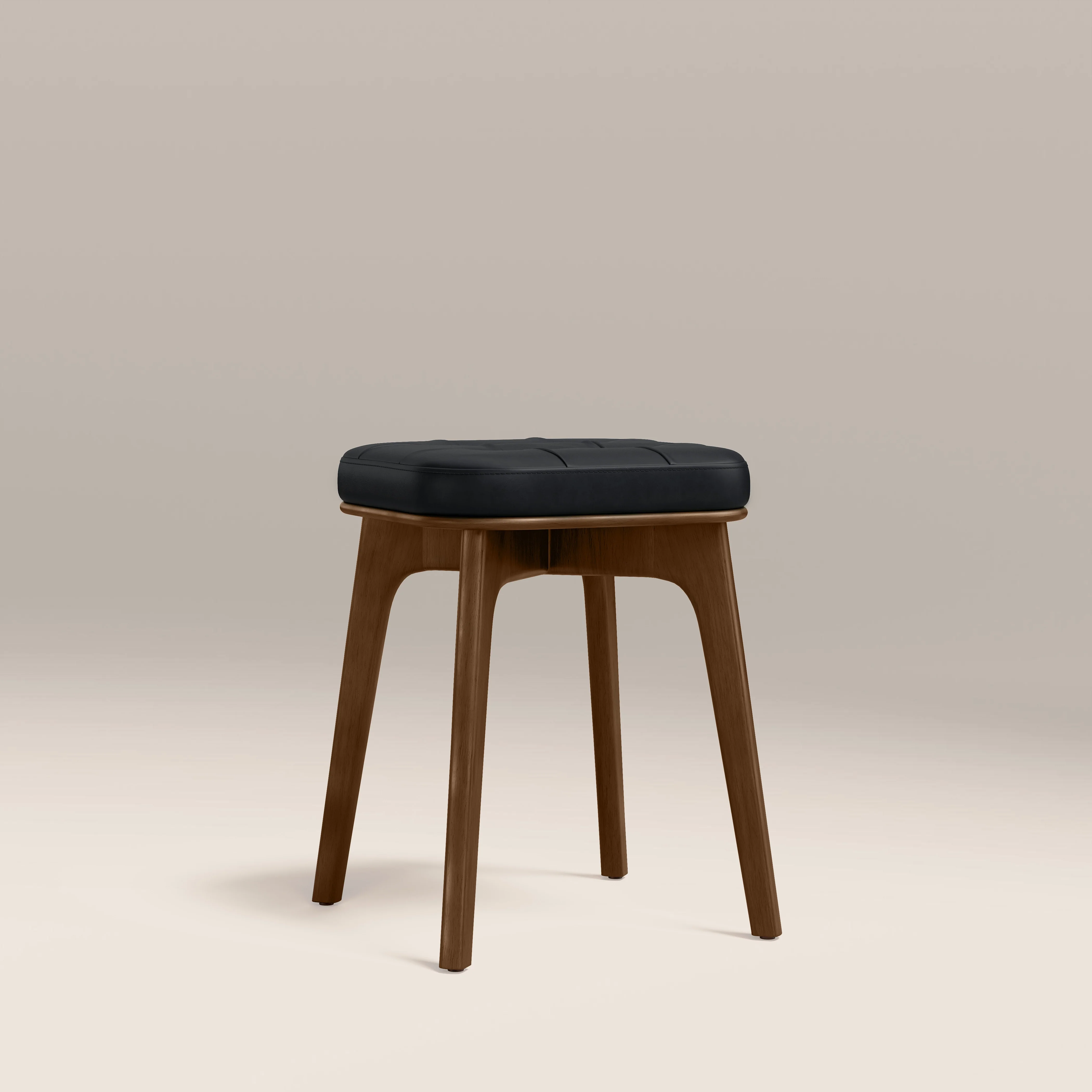 Winchester Low Stool | Vintage Black Faux Leather & Walnut - Image 4