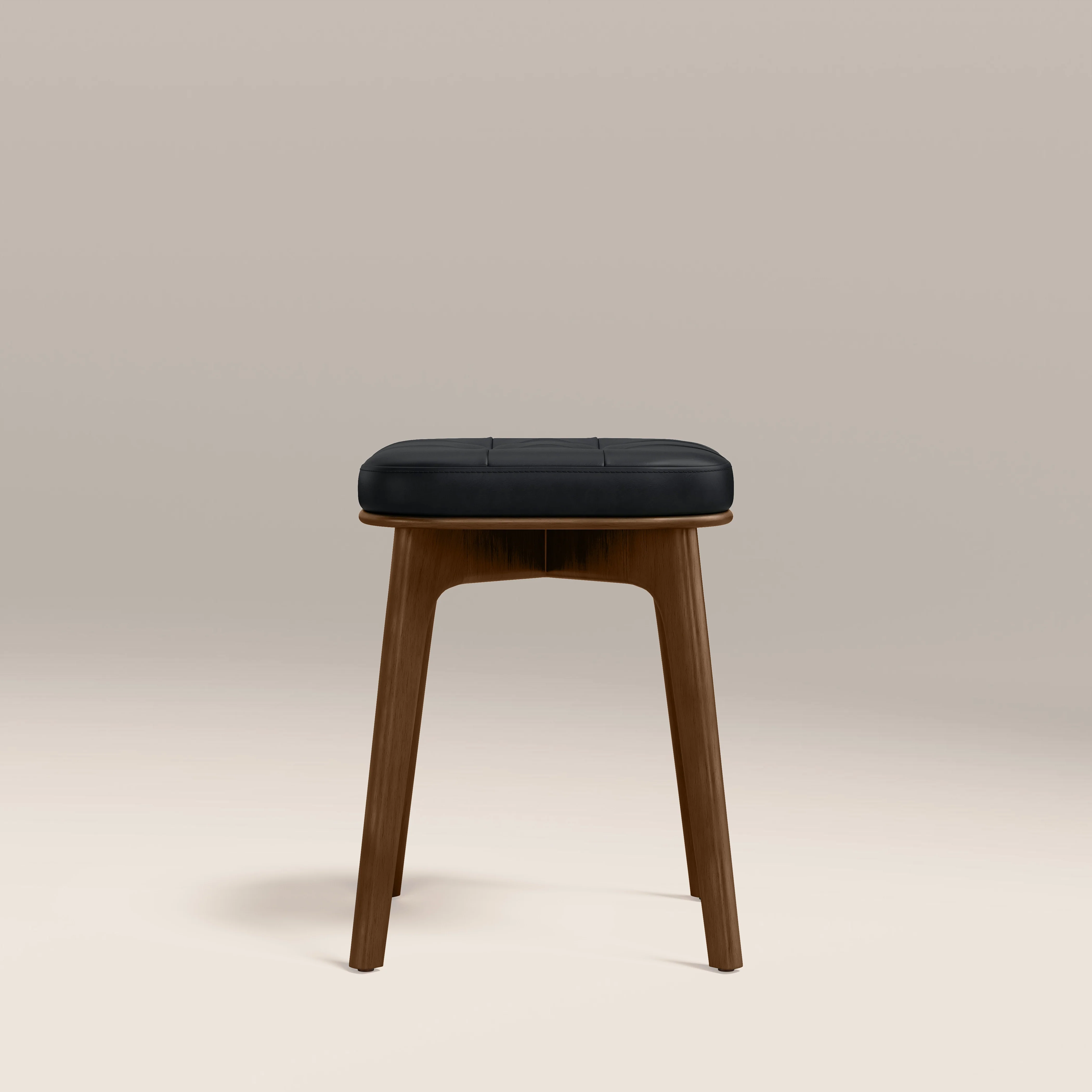 Winchester Low Stool | Vintage Black Faux Leather & Walnut - Image 5