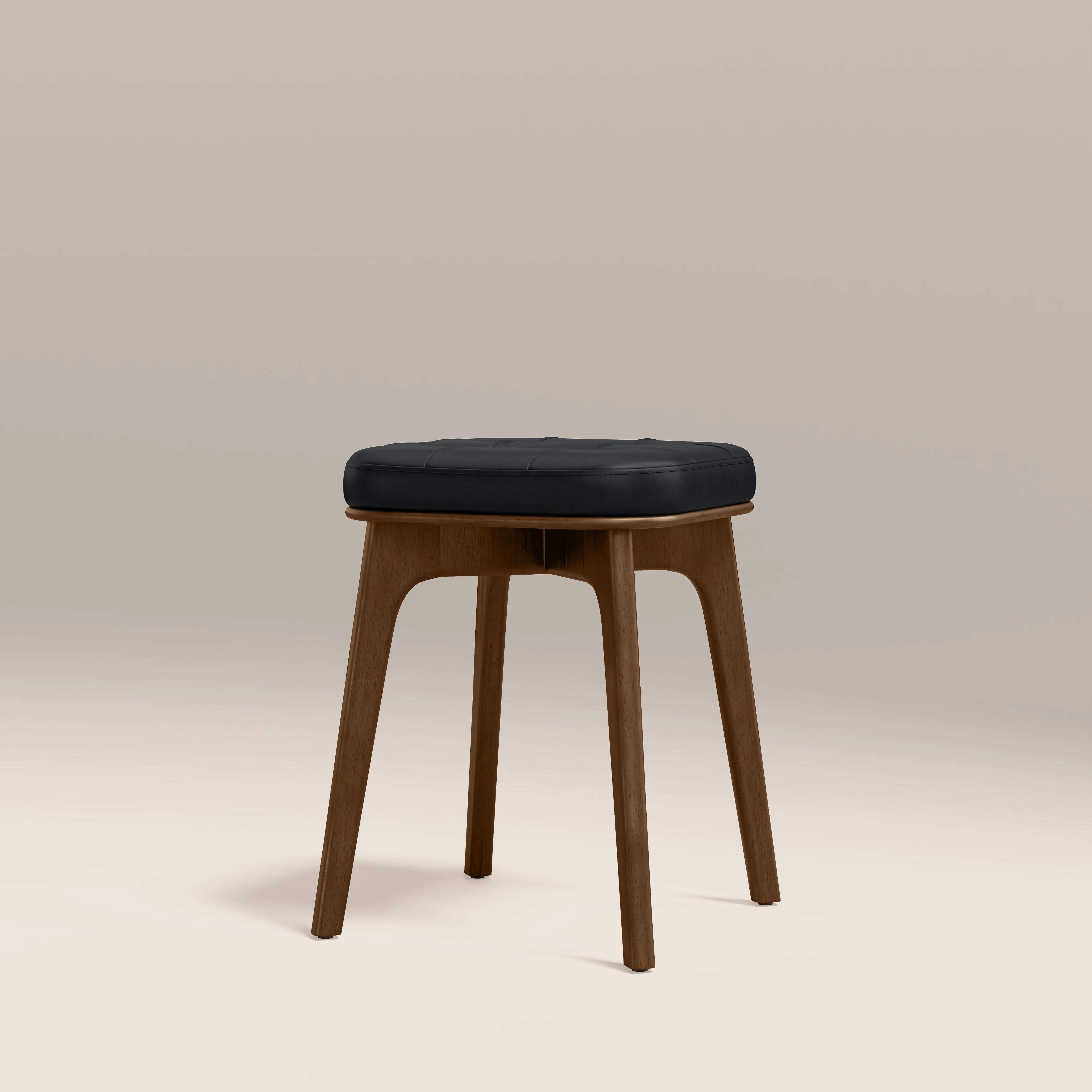 Winchester Low Stool | Vintage Black Faux Leather & Walnut - Image 6