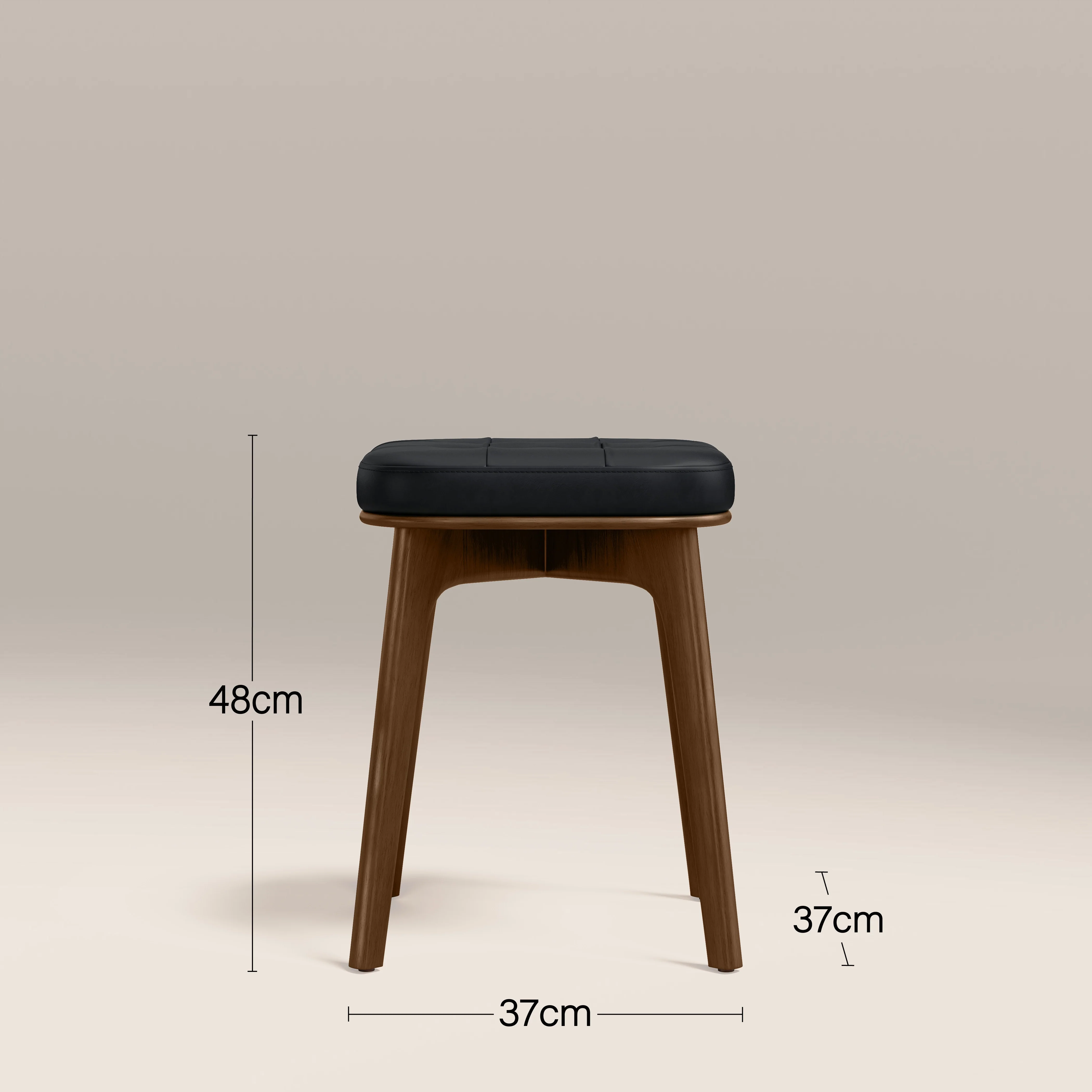 Winchester Low Stool | Vintage Black Faux Leather & Walnut - Image 7