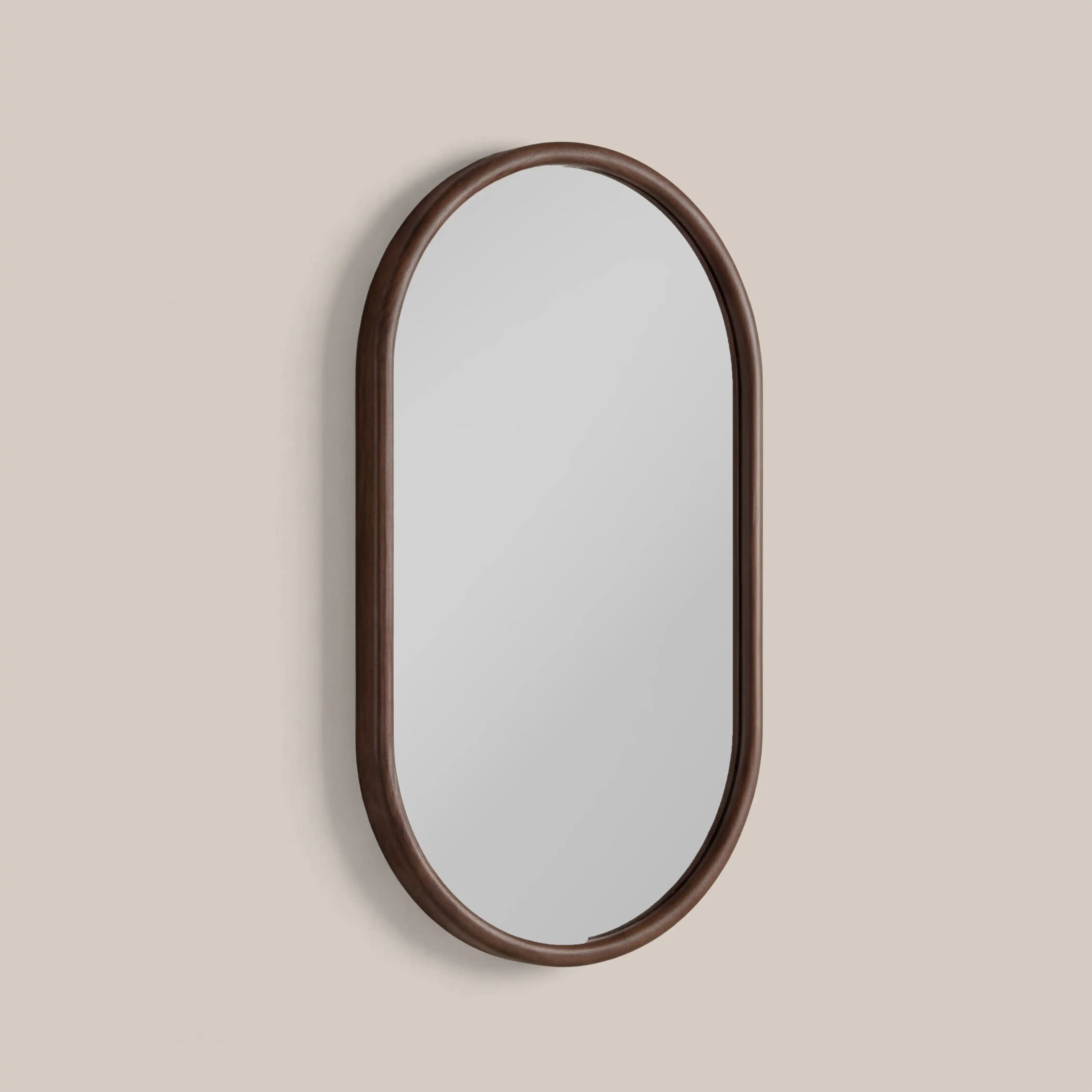 Wrenley Oval Wall Mirror, 90 x 60 cm | Walnut - Image 3