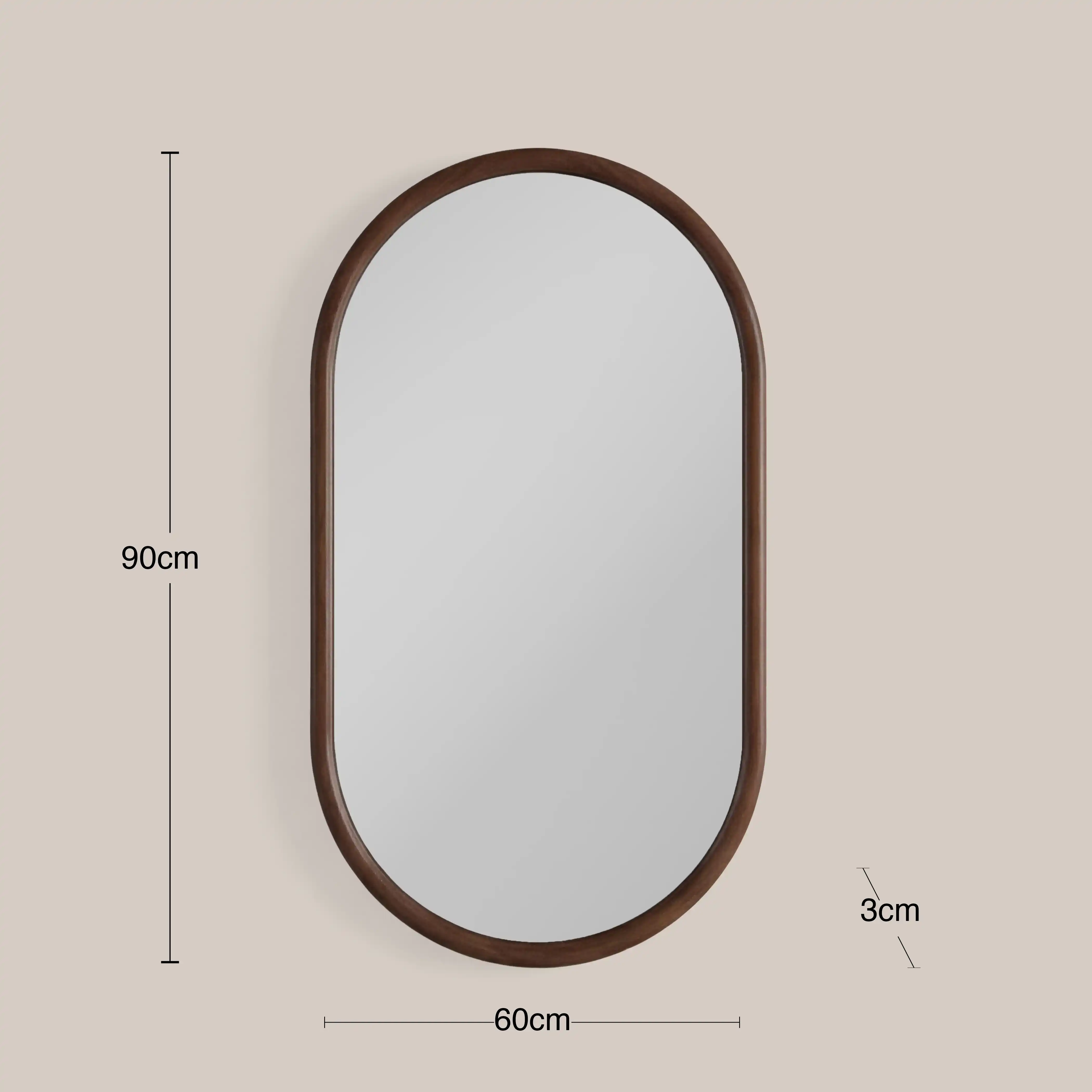 Wrenley Oval Wall Mirror, 90 x 60 cm | Walnut - Image 5